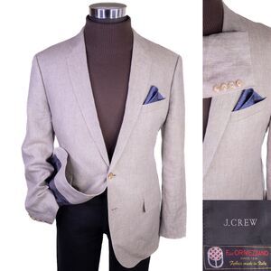 J Crew Blazer Mens 44R Beige 2 Button Ludlow ORMEZZNO Linen Sport Coat Jacket